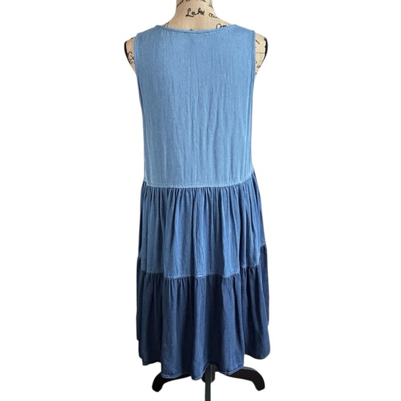 Karen Kane Sleeveless Tiered Chambray Denim Dress - Picture 6 of 12